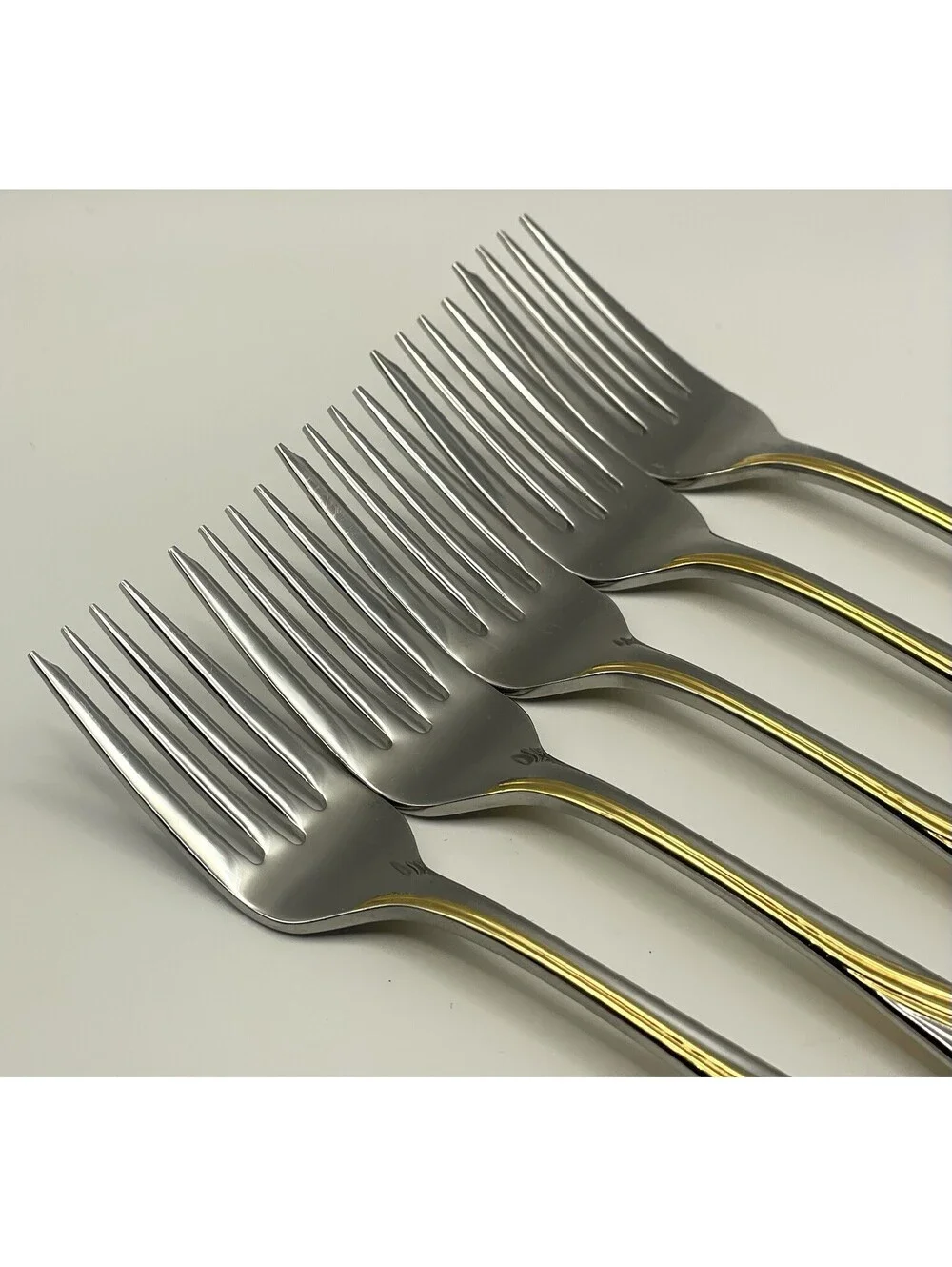 (5) Gorham GOLDEN SWIRL 18/8 Stainless Japan Salad Fork Lot ~ 6 7/8”